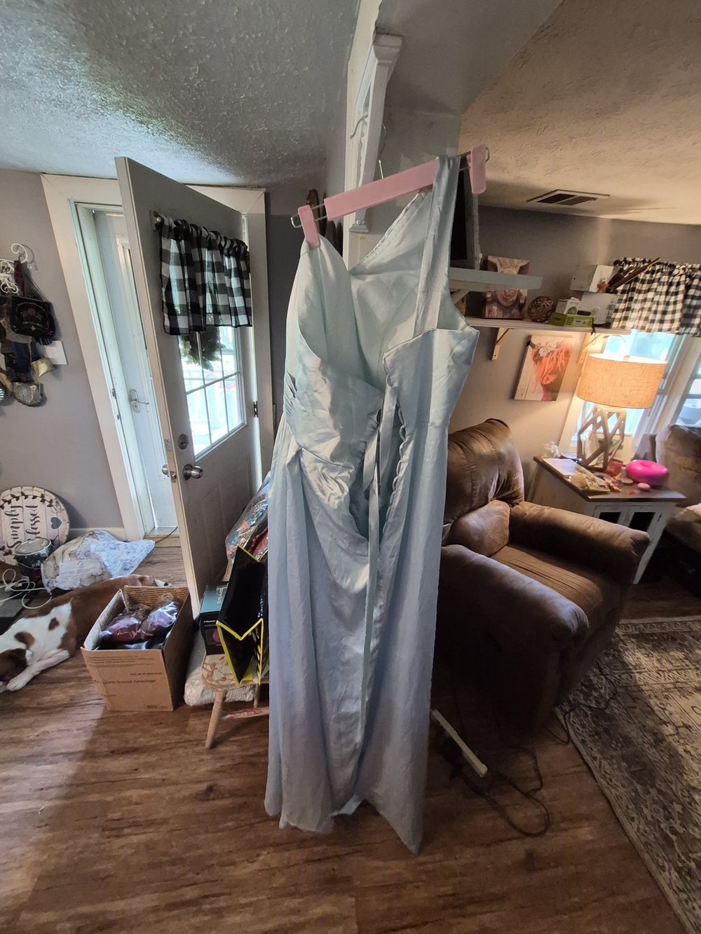 Source Unknown One-Shoulder Satin Gown in Light Blue - Picture 2 of 2